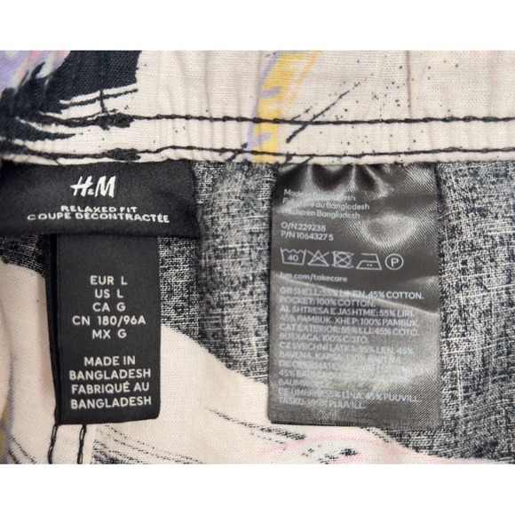 H&M Linen Cotton Blend Shorts Mens Large Relaxed Fit‎ Tropical Hawaiian Printed - Picture 6 of 12